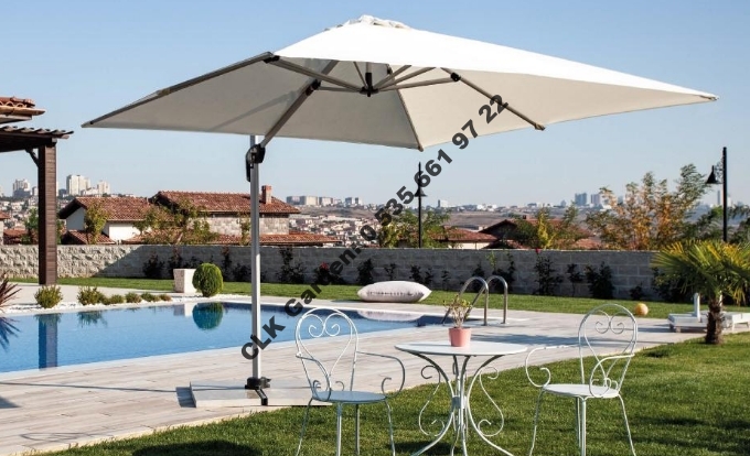 CLK Mykonos Şemsiye 3x3 Metre Alüminyum Antrasit Yandan Kollu Dirsekli Bahçe Cafe Şemsiyesi - Image 13