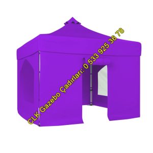 CLK 4x4 Katlanabilir Tente 2 Yan Pencereli Stand Çadırı Kapılı Gazebo Makaslı Gölgelik Çardak Akordiyon Tente
