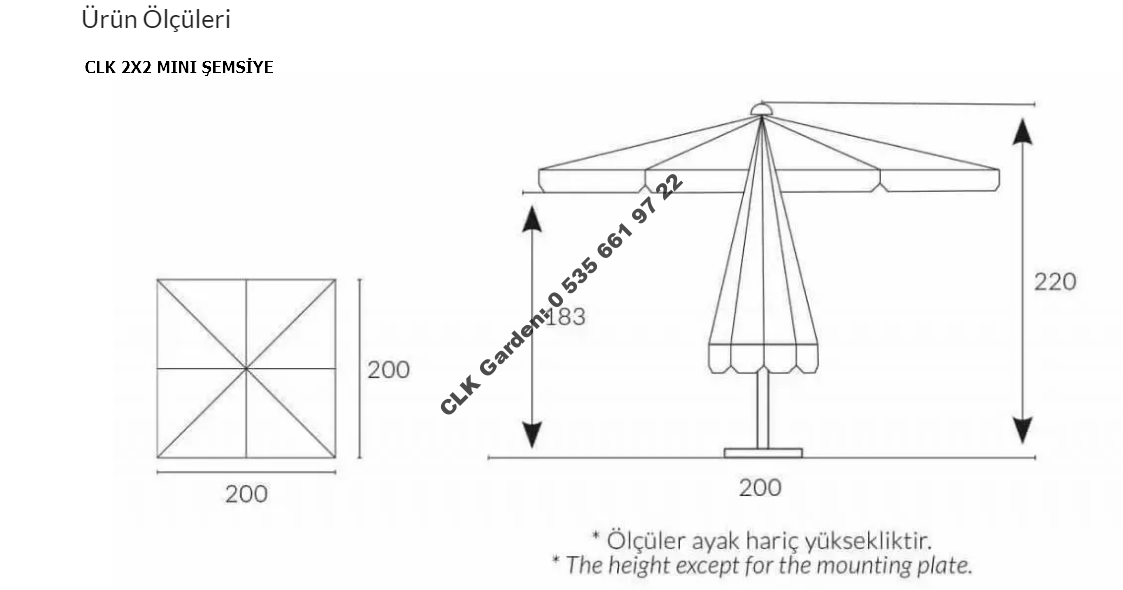 CLK 2x2 Mega Mini Şemsiye 50 lt Bidonlu Bahçe Cafe Otel Plaj Havuz Şemsiyeleri - Image 6