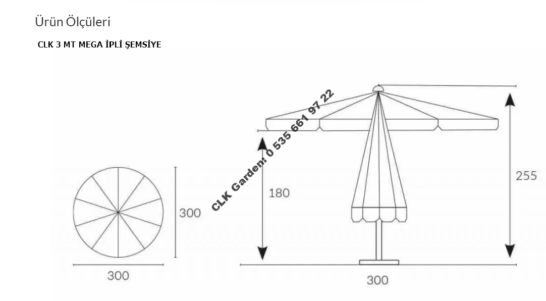 CLK 3 mt Mega İpli 70 lt Bidonlu Yuvarlak Beyaz Profil Bahçe Cafe Otel Şemsiyeleri - Image 2