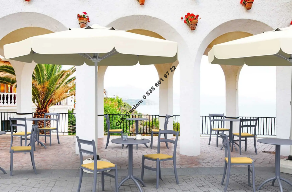 CLK 3 mt Mega İpli 70 lt Bidonlu Yuvarlak Beyaz Profil Bahçe Cafe Otel Şemsiyeleri - Image 10