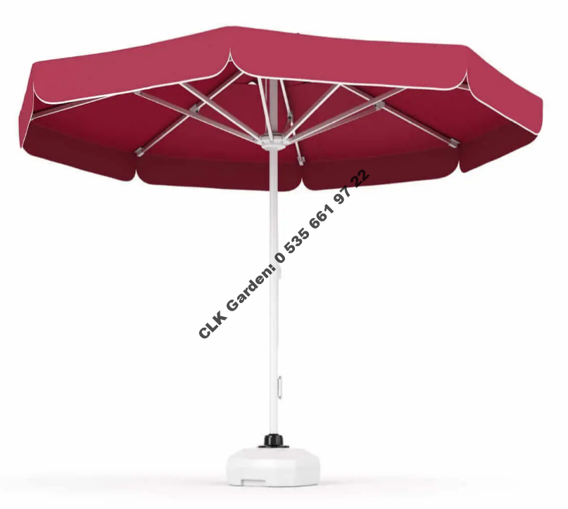 CLK 3 mt Mega İpli 70 lt Bidonlu Yuvarlak Beyaz Profil Bahçe Cafe Otel Şemsiyeleri