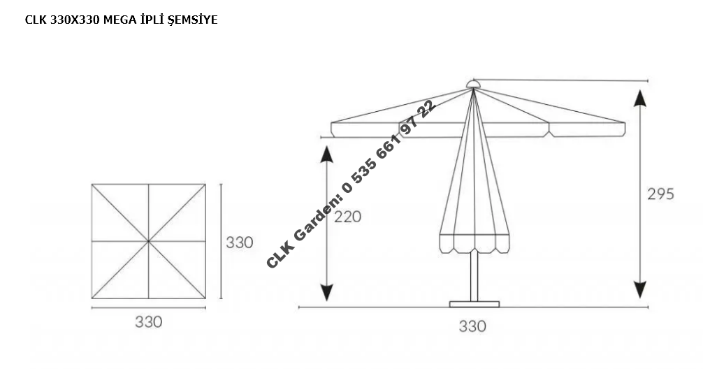 CLK 330x330 Mega İpli Bacalı Küp Bidonlu Set Şemsiye Antrasit Bahçe Otel Cafe Şemsiyesi - Image 7