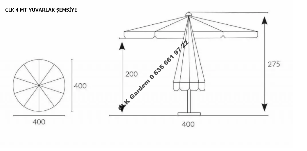 CLK Mega İpli 4 Metre Yuvarlak Şemsiye Küp Bidonlu Bahçe Cafe Otel Şemsiyeleri - Image 10