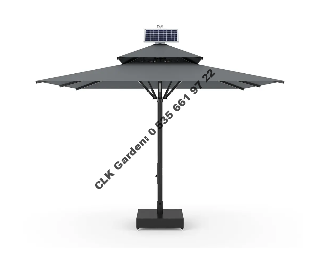 CLK Ultra 4x4 Metre Solar Güneş Panelli Led Işıklı Motorlu Alüminyum Teleskopik Şemsiye Krankşaft Akrilik Kumaş - Image 2