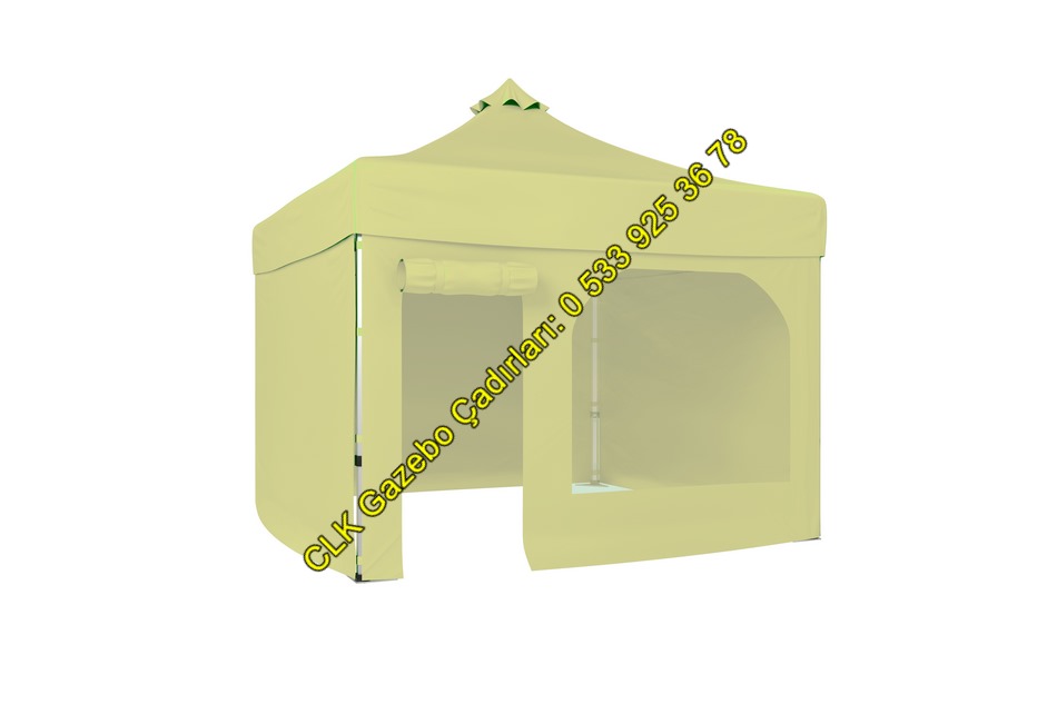 CLK 4x4 Katlanabilir Tente 3 Yan Kapalı Perdeli Pencereli Kapılı Gazebo Çadır Akordiyon Katlanır Makaslı Gölgelik Çardak - Image 5