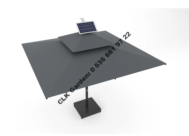 CLK Ultra 4x4 Metre Solar Güneş Panelli Led Işıklı Motorlu Alüminyum Teleskopik Şemsiye Krankşaft Akrilik Kumaş - Image 3