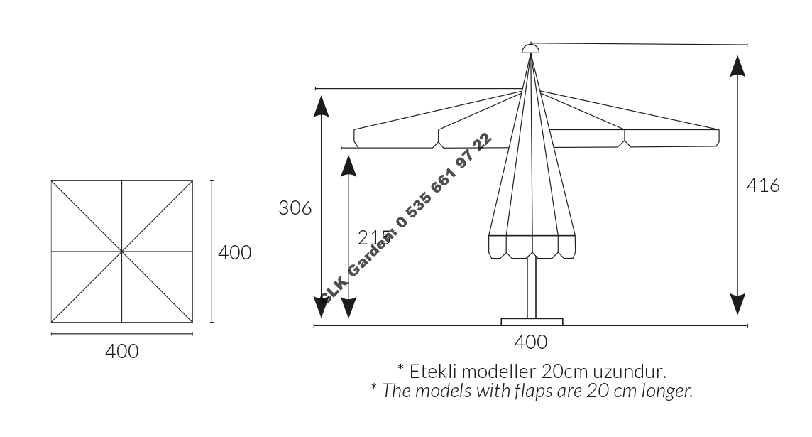 CLK 4x4 Metre Çap 100 Ortadan Direkli Alüminyum Teleskopik Şemsiye İmalatı Satışı - Image 9