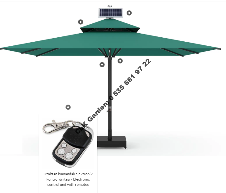 CLK Ultra 5x5 Metre Solar Güneş Panelli Led Işıklı Motorlu Alüminyum Teleskopik Şemsiye Krankşaft Akrilik Kumaş - Image 9
