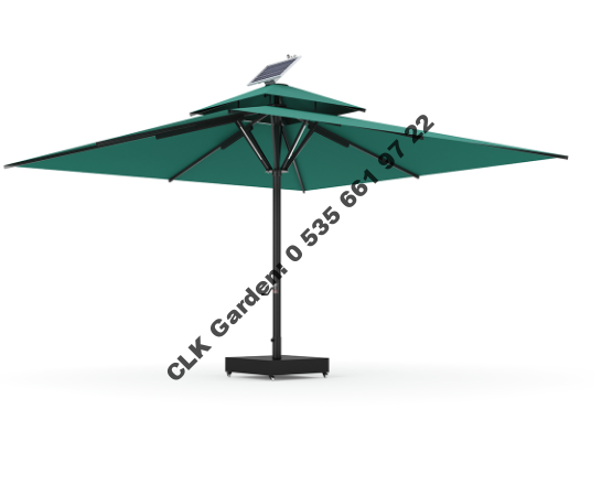 CLK Ultra 5x5 Metre Solar Güneş Panelli Led Işıklı Motorlu Alüminyum Teleskopik Şemsiye Krankşaft Akrilik Kumaş - Image 8