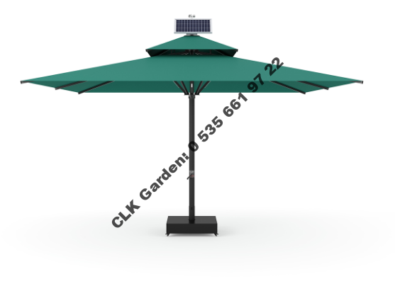 CLK Ultra 5x5 Metre Solar Güneş Panelli Led Işıklı Motorlu Alüminyum Teleskopik Şemsiye Krankşaft Akrilik Kumaş