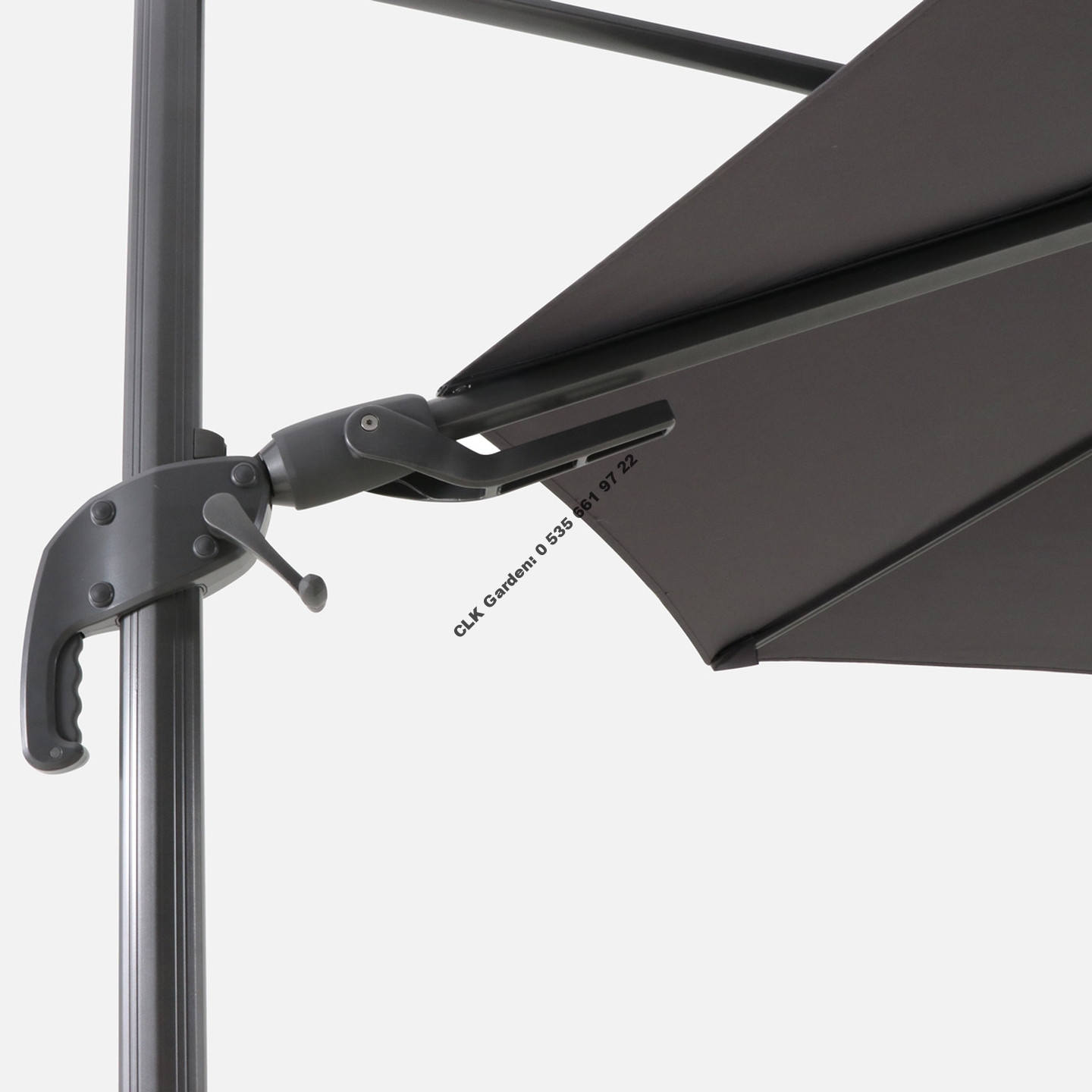 CLK Mykonos Şemsiye 3x3 Metre Alüminyum Antrasit Yandan Kollu Dirsekli Bahçe Cafe Şemsiyesi - Image 8