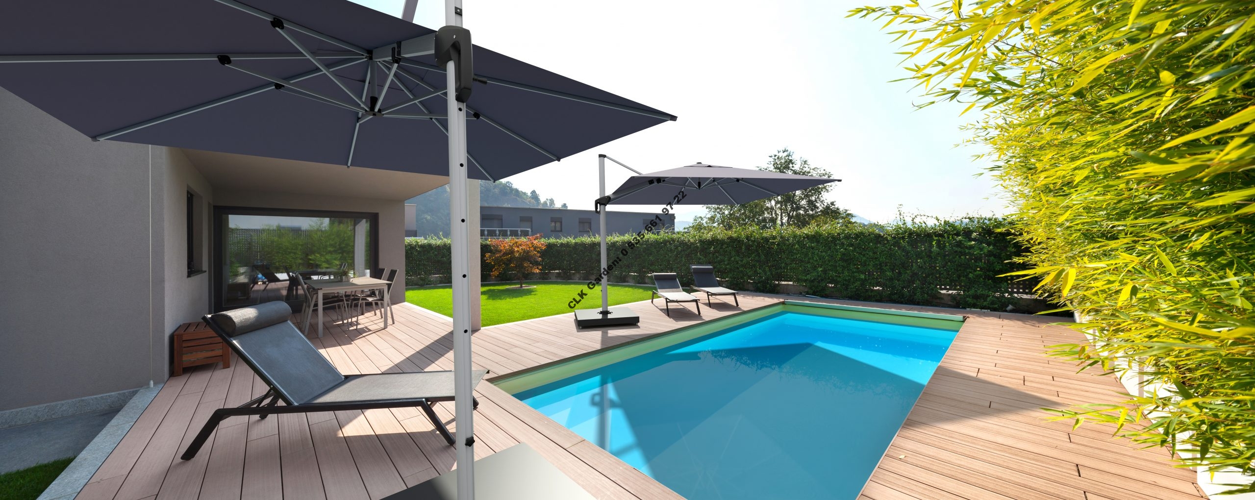 CLK Mykonos Şemsiye 3x3 Metre Alüminyum Antrasit Yandan Kollu Dirsekli Bahçe Cafe Şemsiyesi - Image 6