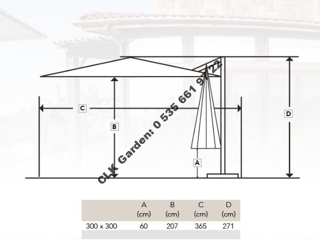 CLK Mykonos Şemsiye 3x3 Metre Alüminyum Antrasit Yandan Kollu Dirsekli Bahçe Cafe Şemsiyesi - Image 4
