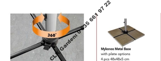 CLK Mykonos Şemsiye 3x3 Metre Alüminyum Antrasit Yandan Kollu Dirsekli Bahçe Cafe Şemsiyesi - Image 22