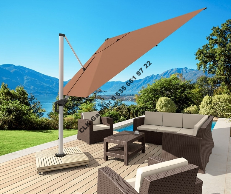 CLK Mykonos Şemsiye 3x3 Metre Alüminyum Antrasit Yandan Kollu Dirsekli Bahçe Cafe Şemsiyesi - Image 20