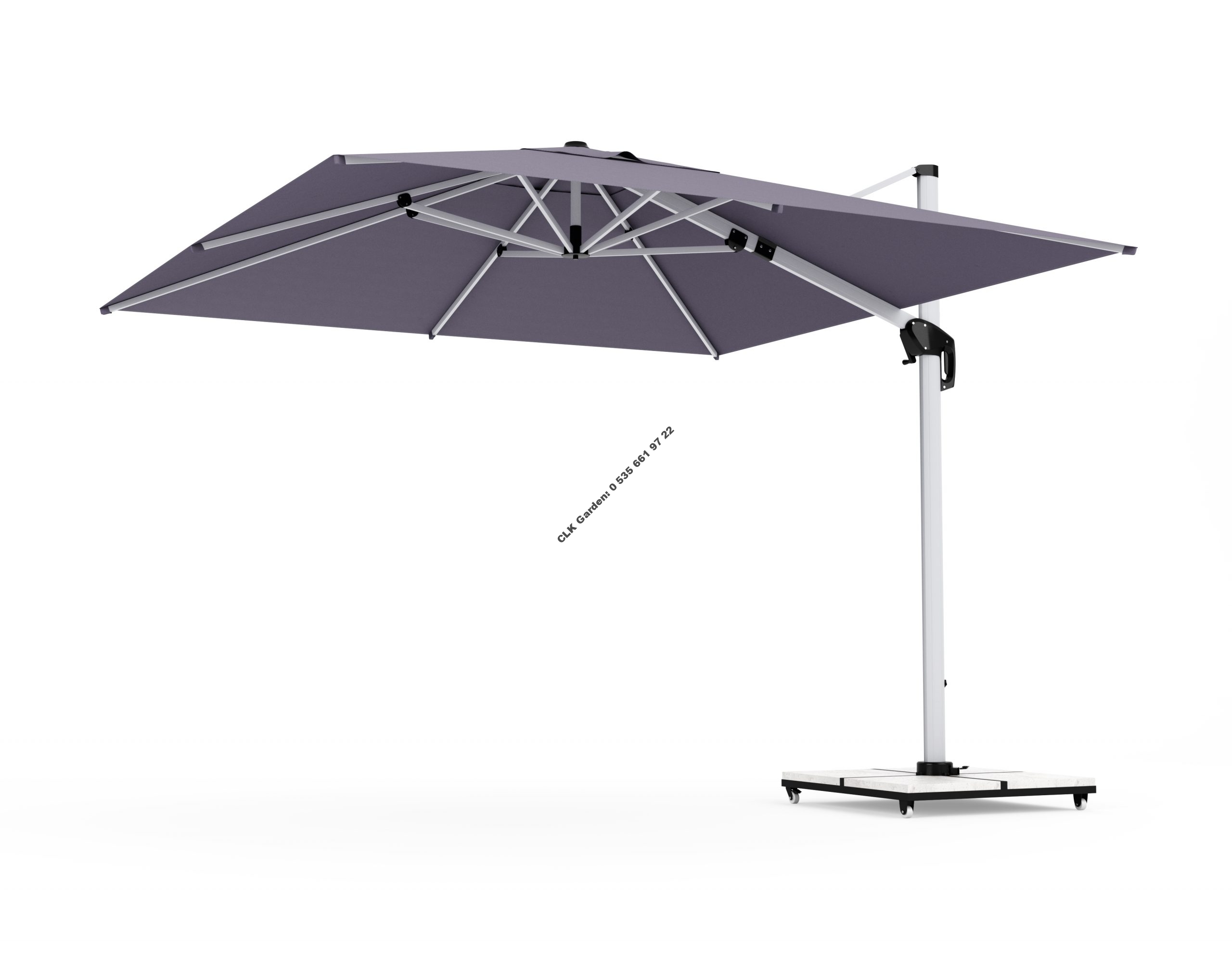 CLK Mykonos Şemsiye 3x3 Metre Alüminyum Antrasit Yandan Kollu Dirsekli Bahçe Cafe Şemsiyesi - Image 19