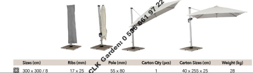 CLK Mykonos Şemsiye 3x3 Metre Alüminyum Antrasit Yandan Kollu Dirsekli Bahçe Cafe Şemsiyesi - Image 18