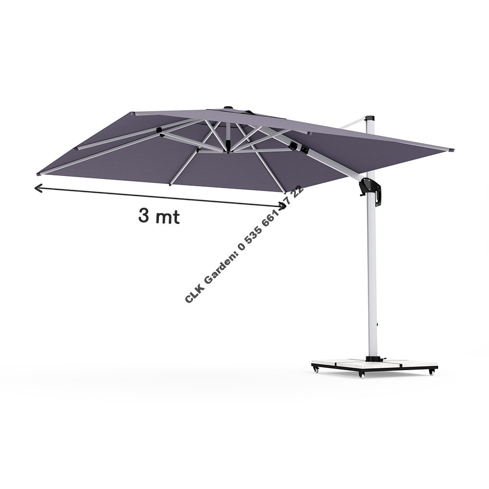 CLK Mykonos Şemsiye 3x3 Metre Alüminyum Antrasit Yandan Kollu Dirsekli Bahçe Cafe Şemsiyesi - Image 16