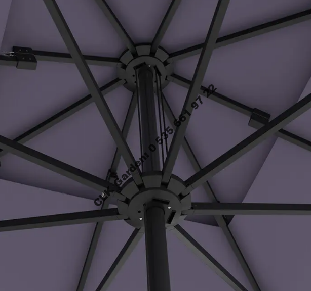 CLK 330x330 Mega İpli Bacalı Küp Bidonlu Set Şemsiye Antrasit Bahçe Otel Cafe Şemsiyesi - Image 8