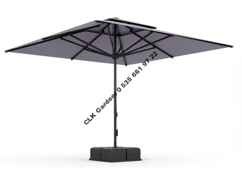 CLK 330x330 Mega İpli Bacalı Küp Bidonlu Set Şemsiye Antrasit Bahçe Otel Cafe Şemsiyesi