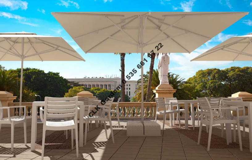 CLK 330x330 Mega İpli Bacalı Küp Bidonlu Set Şemsiye Antrasit Bahçe Otel Cafe Şemsiyesi - Image 5