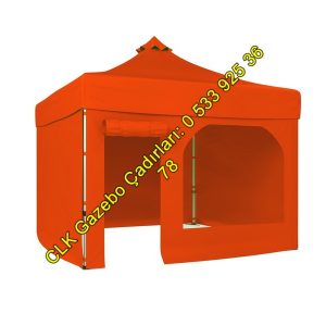 CLK 3x3 Katlanabilir Tente 3 Yan Kapalı 1 Yan Kapı ve Pencereli Perdeli Gazebo Çardak Çadır Portatif