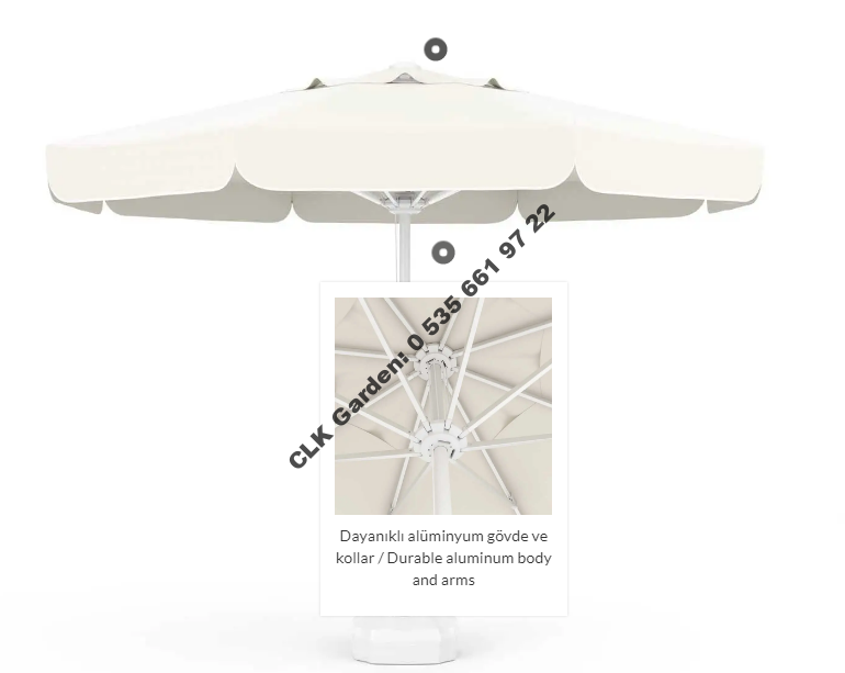 CLK 3 mt Mega İpli 70 lt Bidonlu Yuvarlak Beyaz Profil Bahçe Cafe Otel Şemsiyeleri - Image 4
