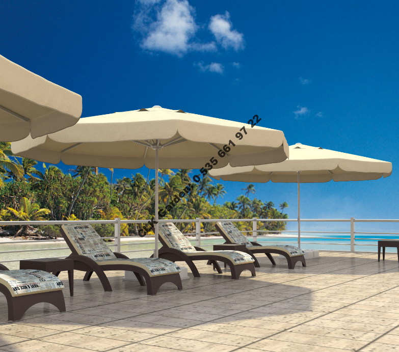 CLK Mega İpli 4 Metre Yuvarlak Şemsiye Küp Bidonlu Bahçe Cafe Otel Şemsiyeleri - Image 6