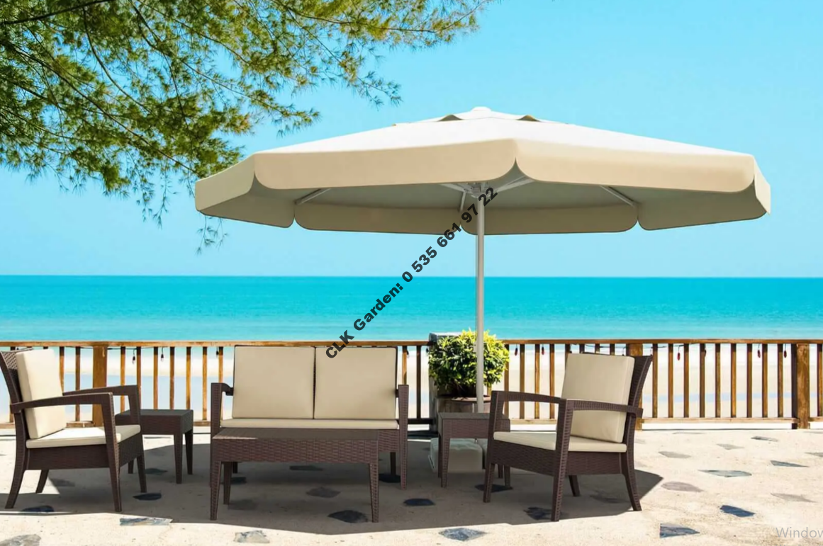 CLK Mega İpli 4 Metre Yuvarlak Şemsiye Küp Bidonlu Bahçe Cafe Otel Şemsiyeleri - Image 8