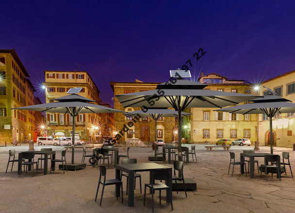 CLK Ultra 4x4 Metre Solar Güneş Panelli Led Işıklı Motorlu Alüminyum Teleskopik Şemsiye Krankşaft Akrilik Kumaş - Image 5