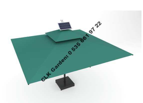 CLK Ultra 5x5 Metre Solar Güneş Panelli Led Işıklı Motorlu Alüminyum Teleskopik Şemsiye Krankşaft Akrilik Kumaş - Image 2