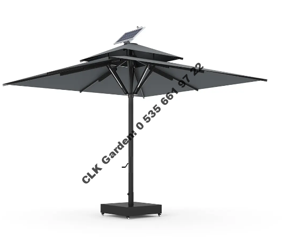 CLK Ultra 4x4 Metre Solar Güneş Panelli Led Işıklı Motorlu Alüminyum Teleskopik Şemsiye Krankşaft Akrilik Kumaş